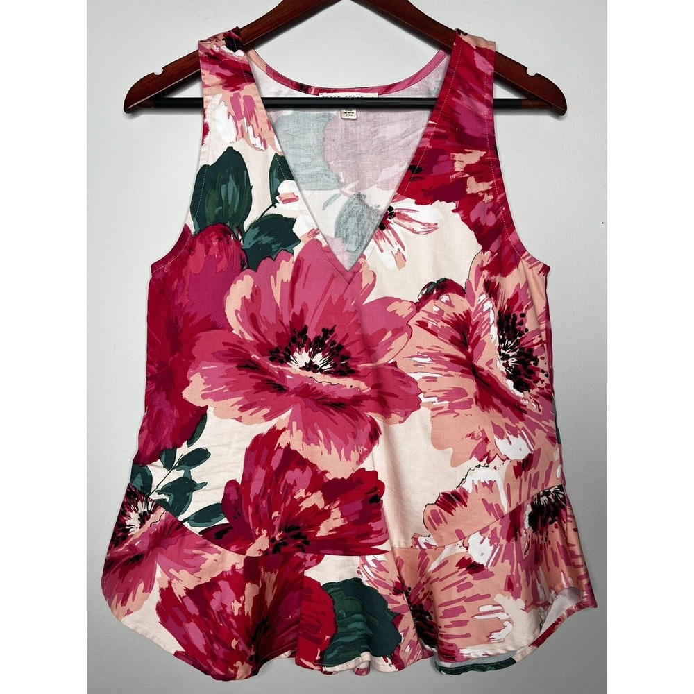 Paper Crown Tank Top XS Pink Floral Peplum VNeck Ruffle Cottagecore Garden Fairy